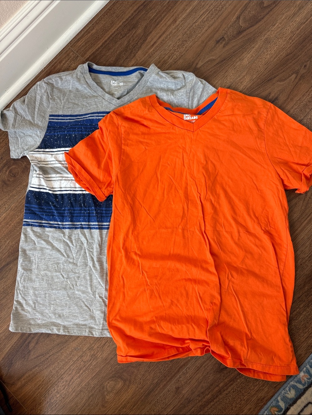 Epic Threads Boys V-Neck Tee Set - Orange & Gray with Blue Stripes